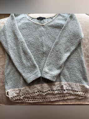 Sanctuary V-Neck Sweater with Cream Lace Trim